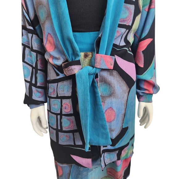 70s Inspired Abstract Art Drapy Jacket & Skirt Set In Group Ltd 14 Businesscore - Picture 10 of 13